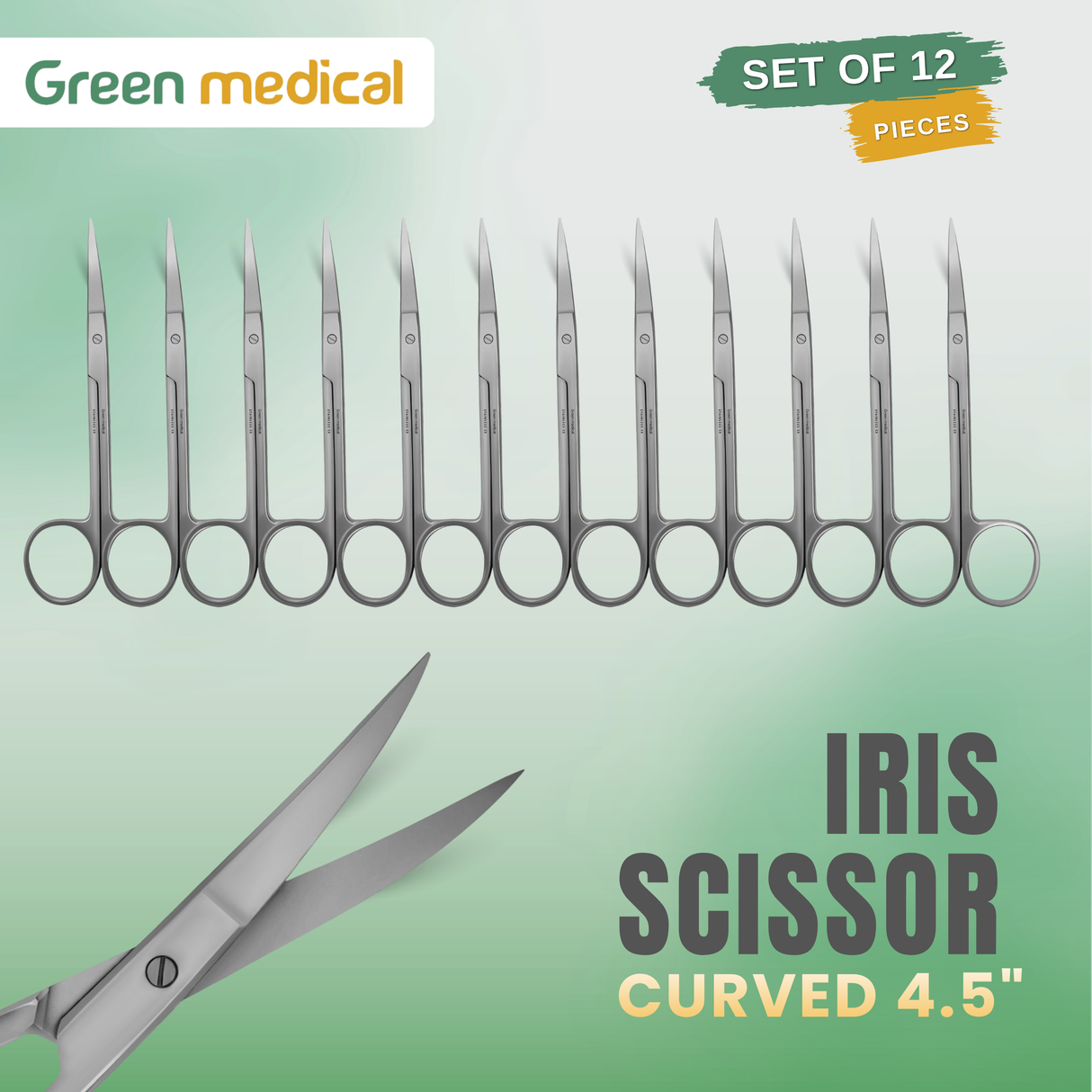 12 Iris Scissors 4.5" Curved – Surgical & Dental Precision Cutting Scissors – Stainless Steel German Grade Instruments