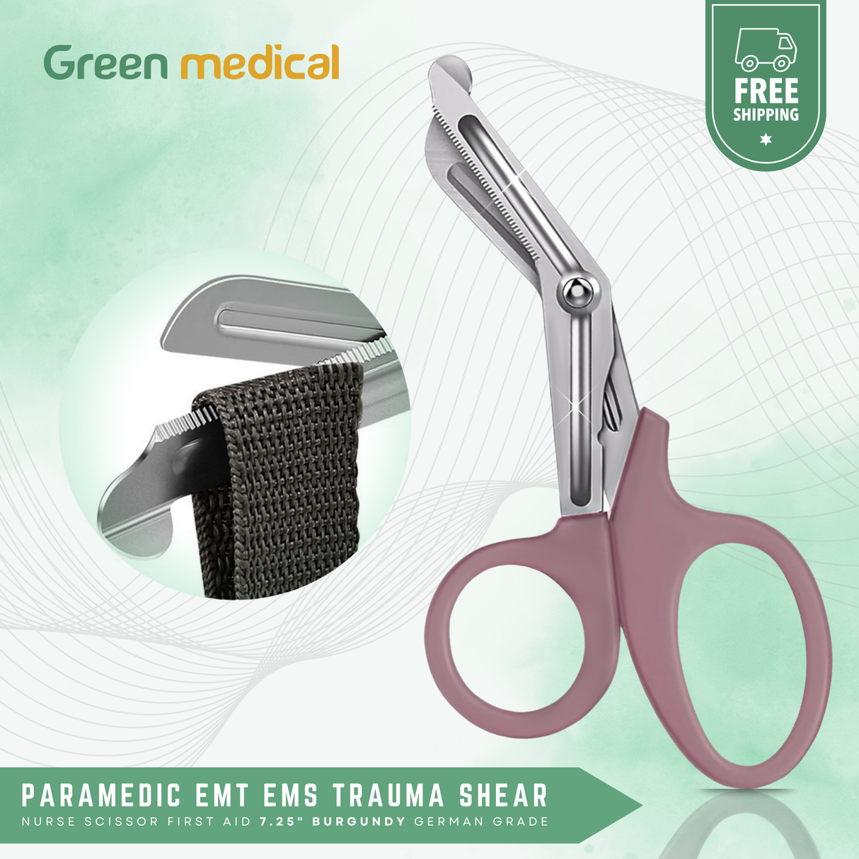 Paramedic EMT EMS Trauma Shear Nurse Scissor First Aid 7.25" Burgundy German Grade