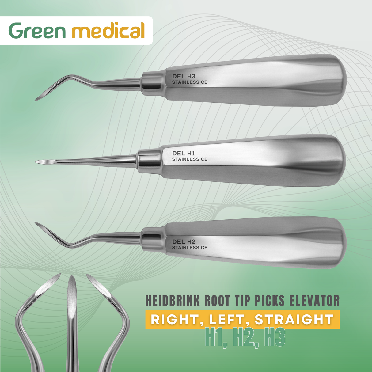 Dental Heidbrink Apex Root Tip Pick Elevators With Octagonal Handle German Grade