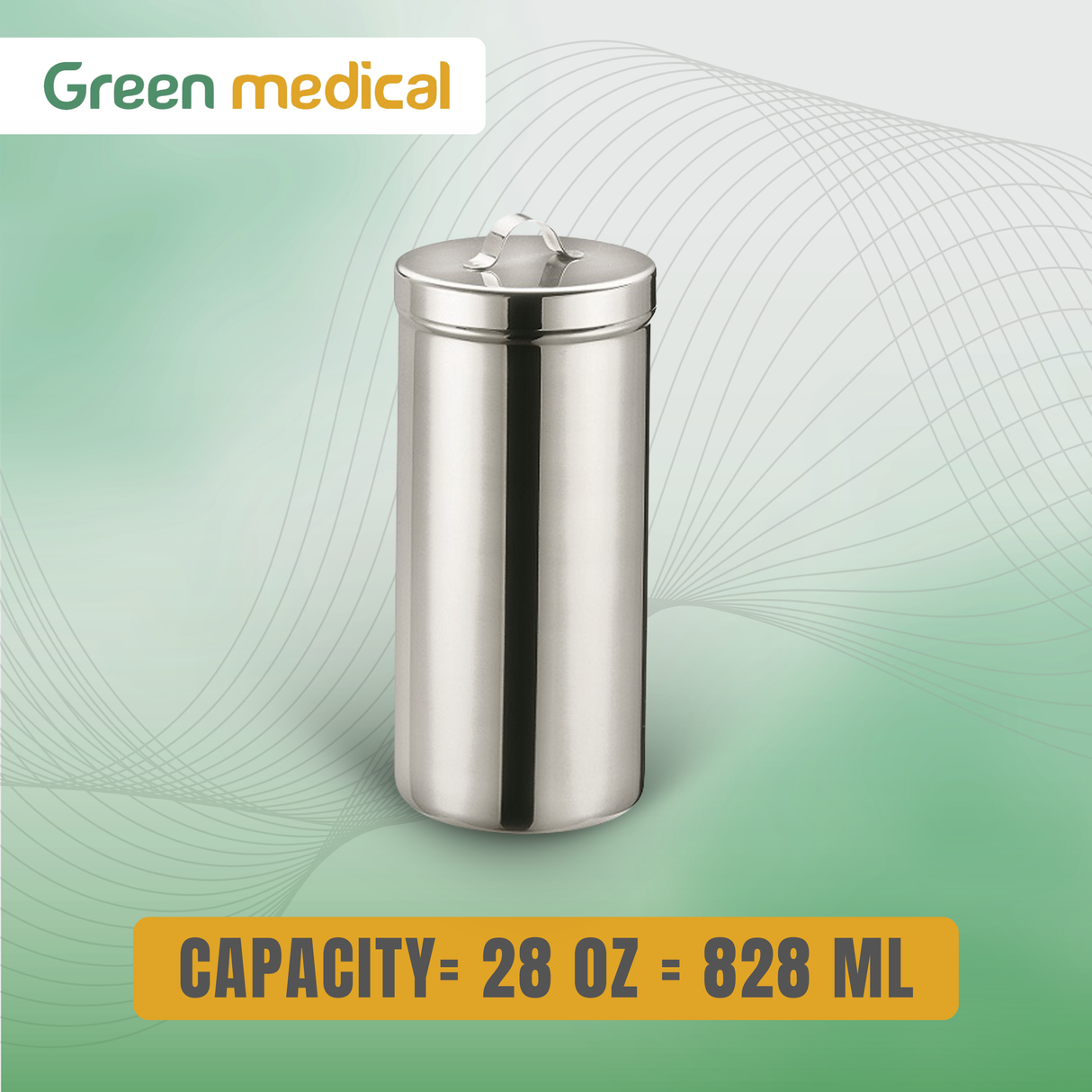 Applicator Jar Hospital Grade Stainless Steelware – 28 oz (3-1/8" x 6-1/2") Medical Dressing Container