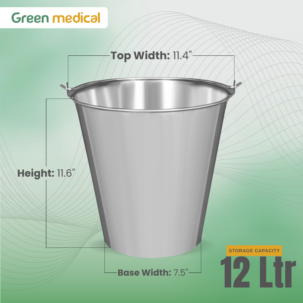 12 Litre Polished Stainless Steel Bucket for Farm, Home & Garage Use