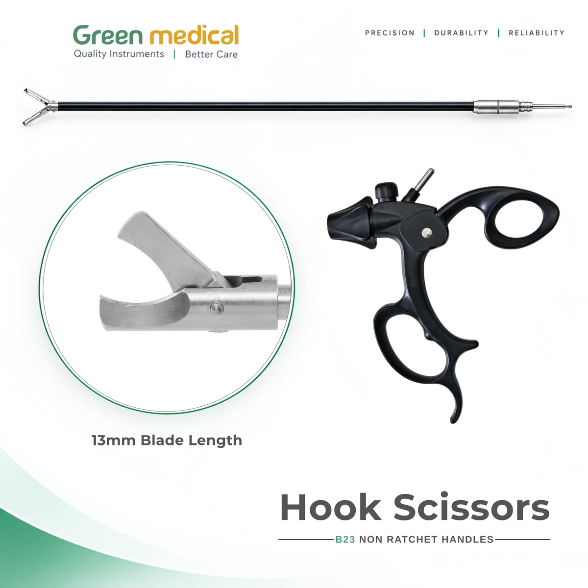 Reusable Monopolar Endoscopic Electrosurgical Instruments With B23 Non Ratchet Handle – German Stainless Steel
