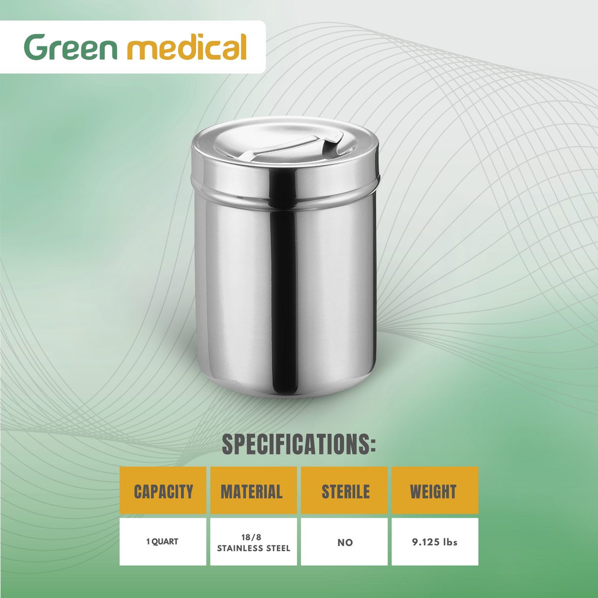 Stainless Steel Dressing Jar – 1 Quart Reusable Medical Storage Container