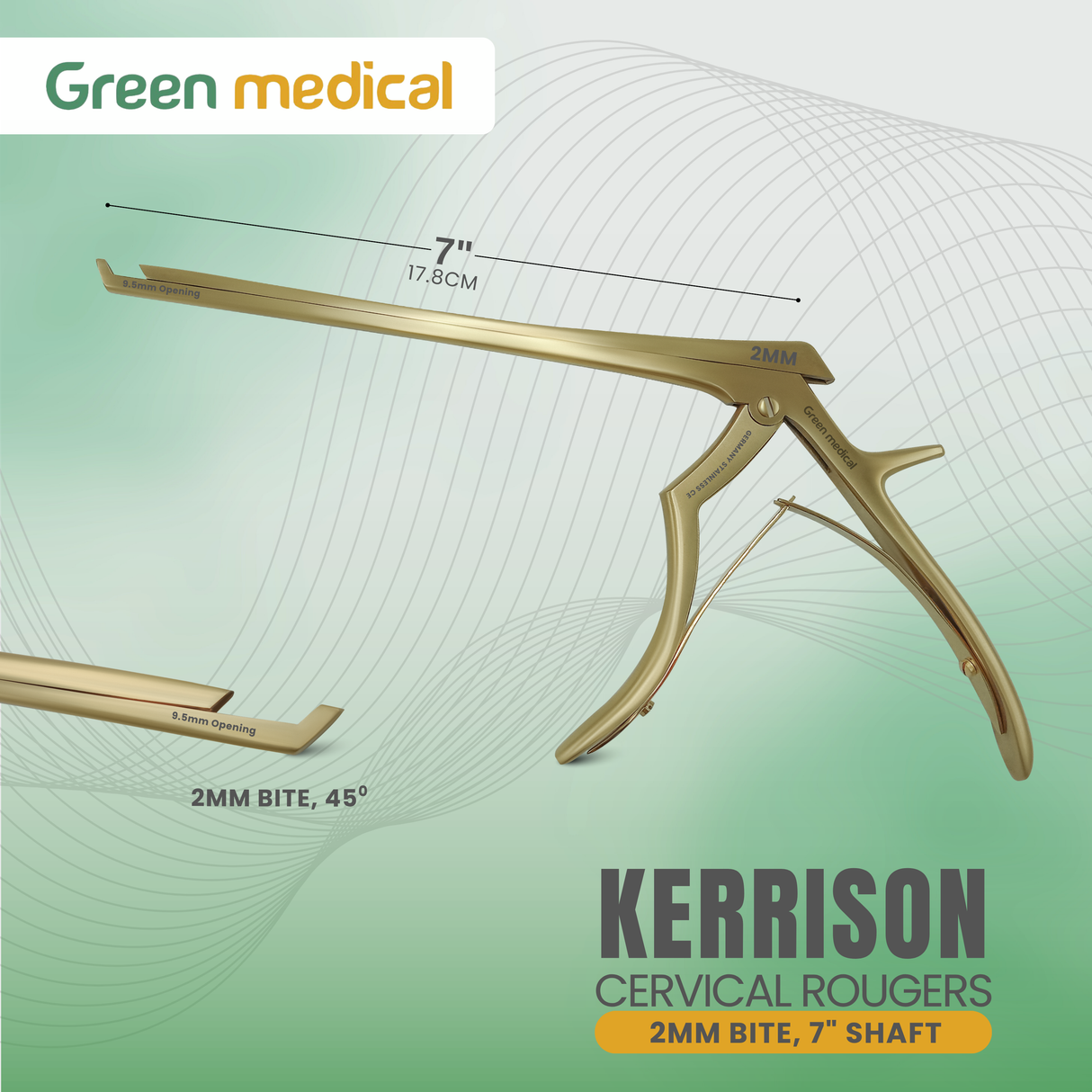 5 KERRISON Rongeurs 7" 1, 2, 3, 4, 5mm up 45 Gold Handle Orthopedic German Grade