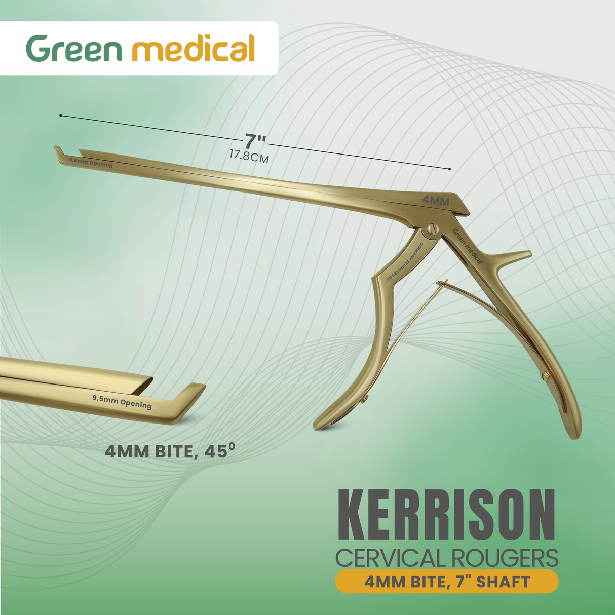 5 KERRISON Rongeurs 7" 1, 2, 3, 4, 5mm up 45 Gold Handle Orthopedic German Grade