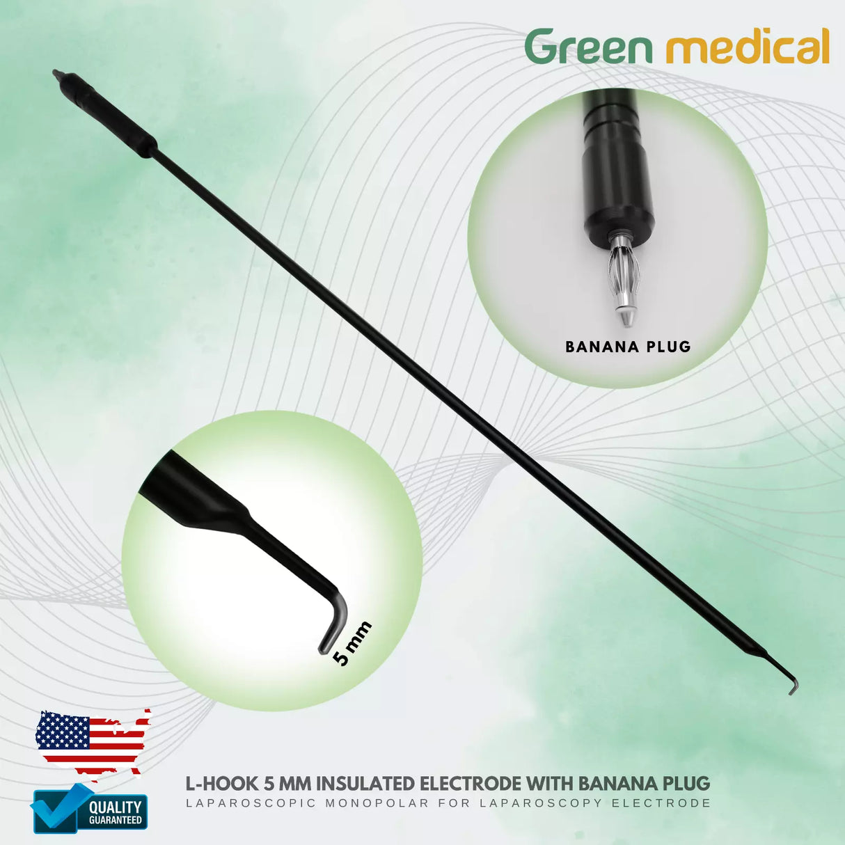 L-Hook 5 mm Insulated Electrode laparoscopic monopolar With Banana Plug