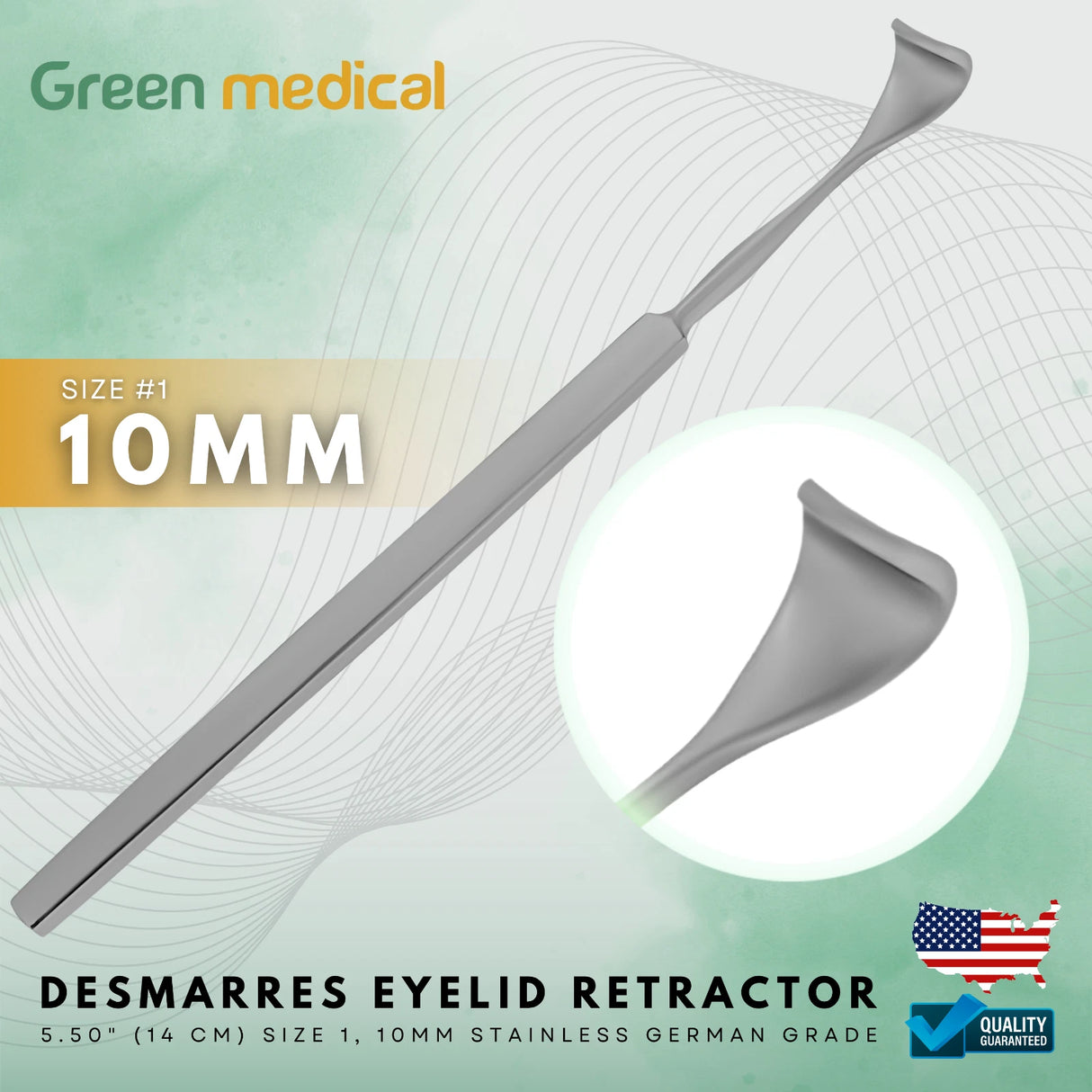 Desmarres Eyelid Retractor – 5.5" (14 cm), Size 1, 10mm Blade – German Grade Stainless Steel, Surgical Instrument