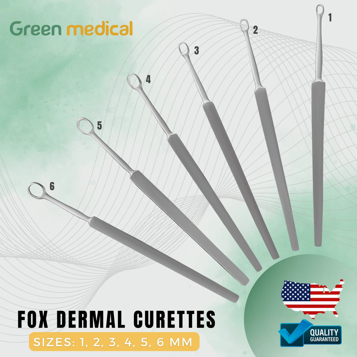6-Piece Fox Dermal Curettes Set – Sizes 1mm to 6mm – Premium Surgical ENT Instruments – German Grade Steel