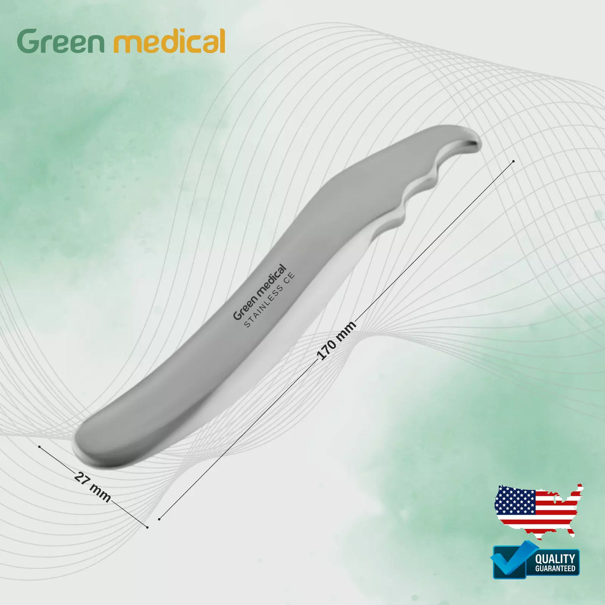 Scraping Gua Sha-Bruises Medical Grade Stainless Steel Length 170mm, width 27 mm