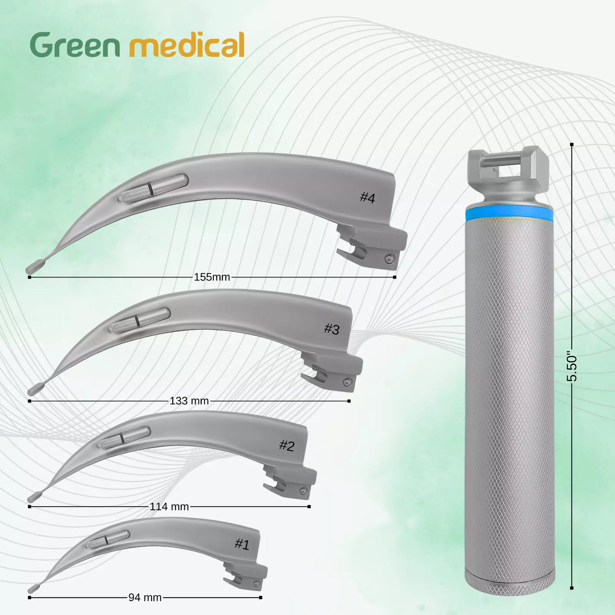 5 Pcs Laryngoscope Macintosh Set EMT Anesthesia Intubation Supplies German Grade