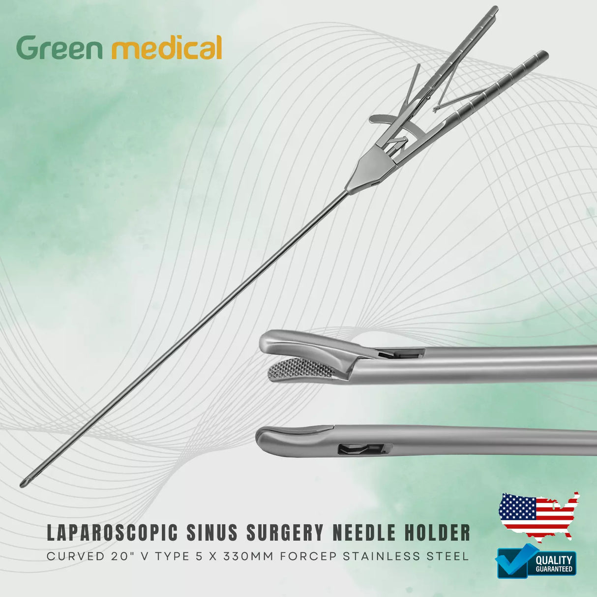 Laparoscopic Sinus Surgery Needle Holder Curved 20" V Type 5 X 330mm Forceps