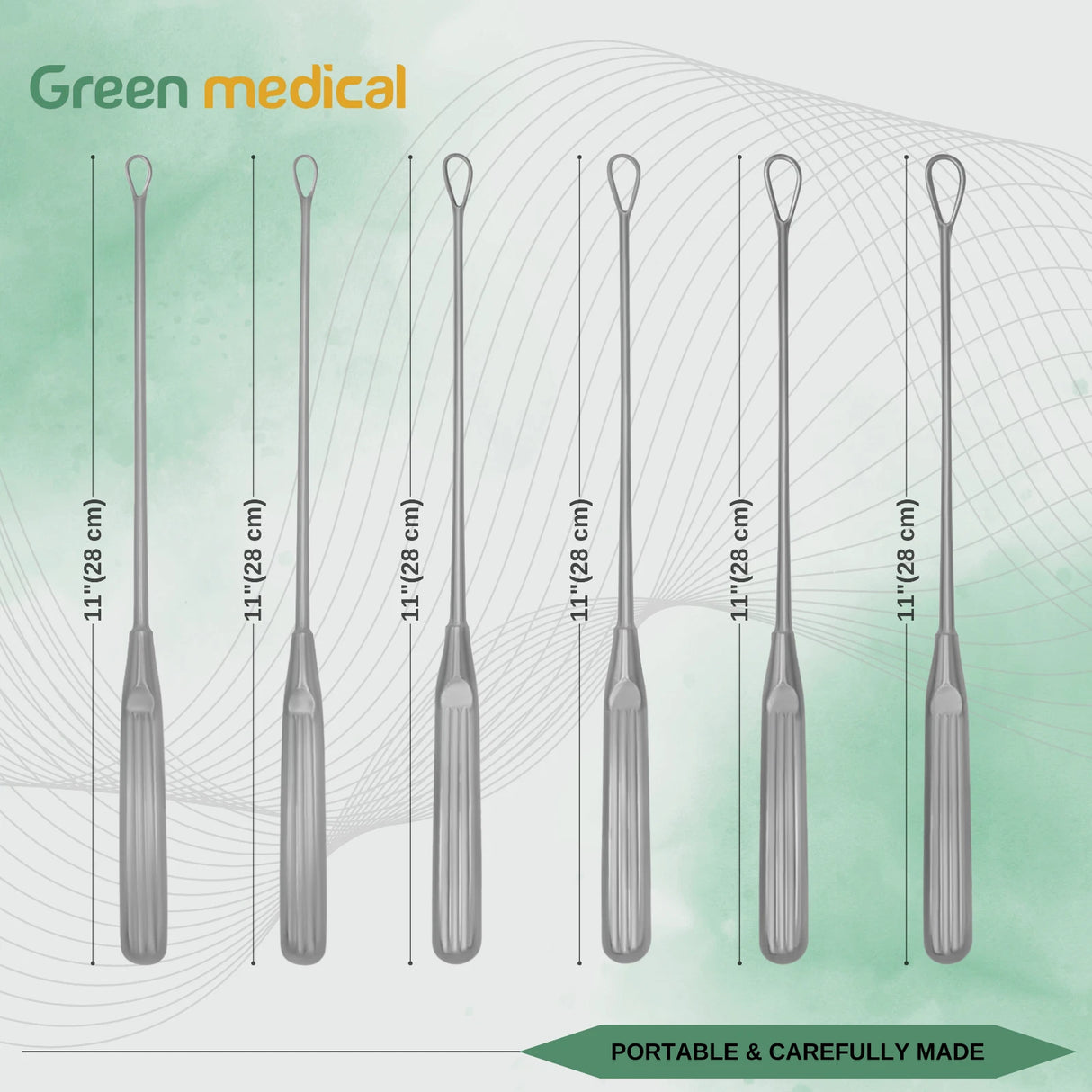 6 Pcs Thomas Uterine Curette Set – Sizes #1-6, 11” Blunt Blades, OB/GYN Instruments – German Stainless Steel