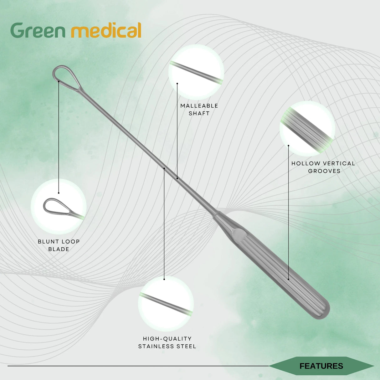 6 Pcs Thomas Uterine Curette Set – Sizes #1-6, 11” Blunt Blades, OB/GYN Instruments – German Stainless Steel