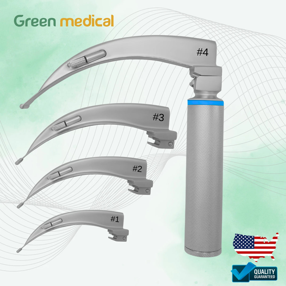 5 Pcs Laryngoscope Macintosh Set EMT Anesthesia Intubation Supplies German Grade