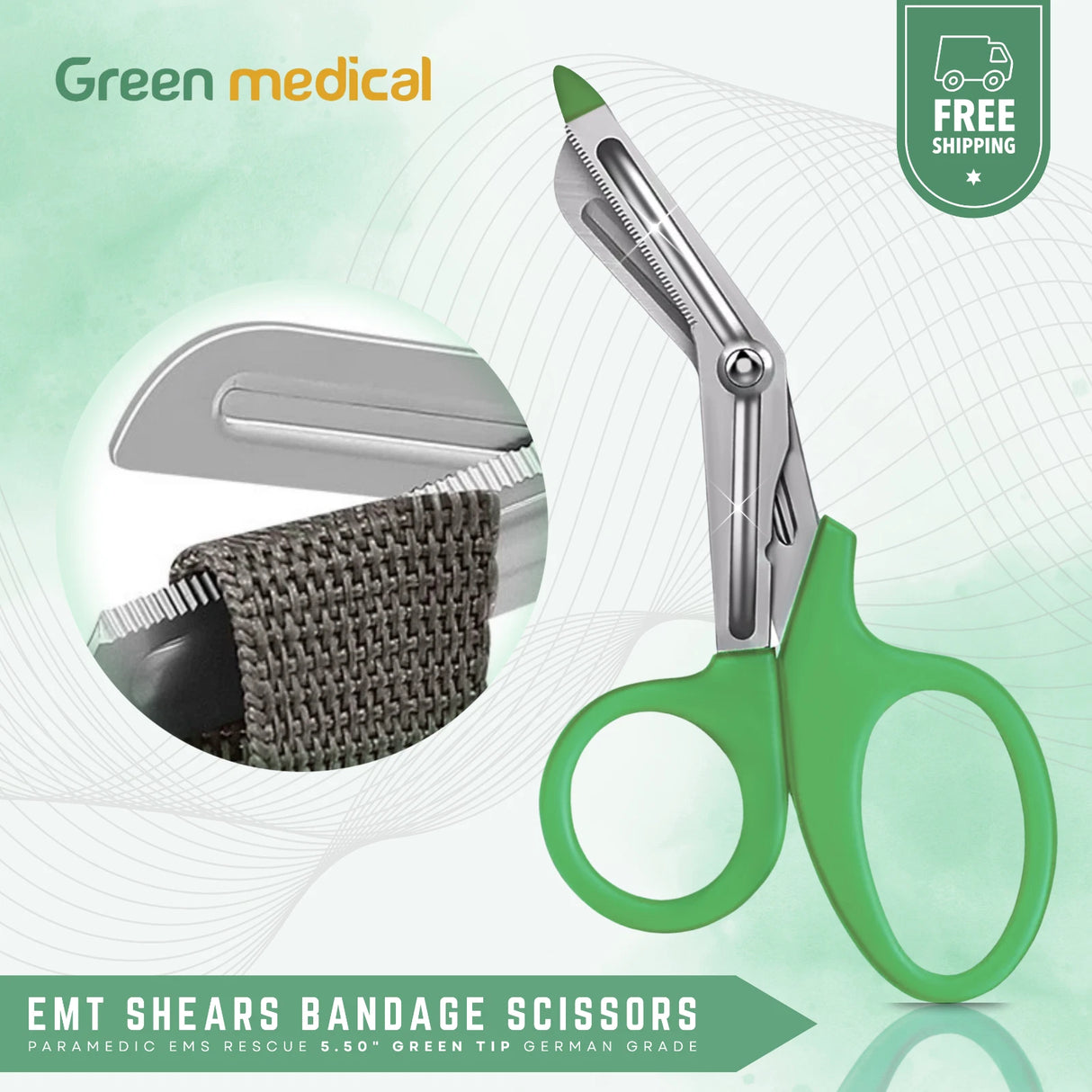 EMT Shears (Scissors) Bandage Paramedic EMS Rescue 5.50" GREEN TIP German Grade