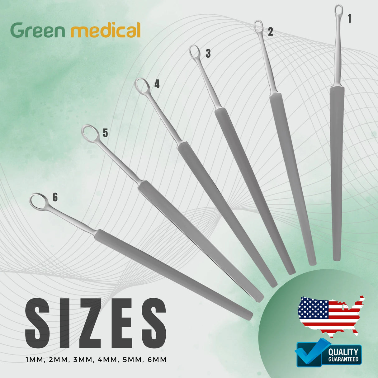 6-Piece Fox Dermal Curettes Set – Sizes 1mm to 6mm – Premium Surgical ENT Instruments – German Grade Steel