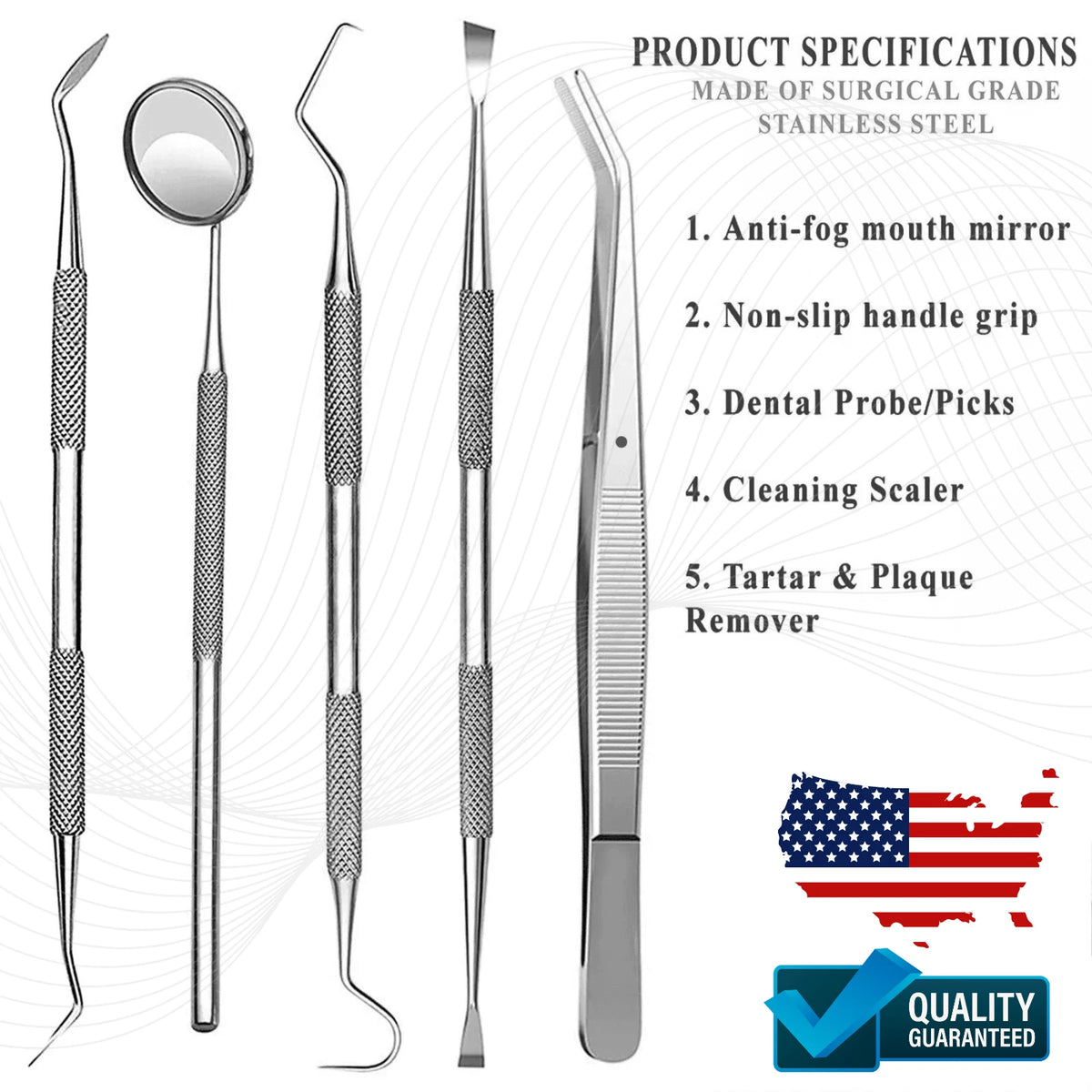 Professional Dental Oral Hygiene Kit 5 Tools Deep Cleaning Scaler Teeth Care Set