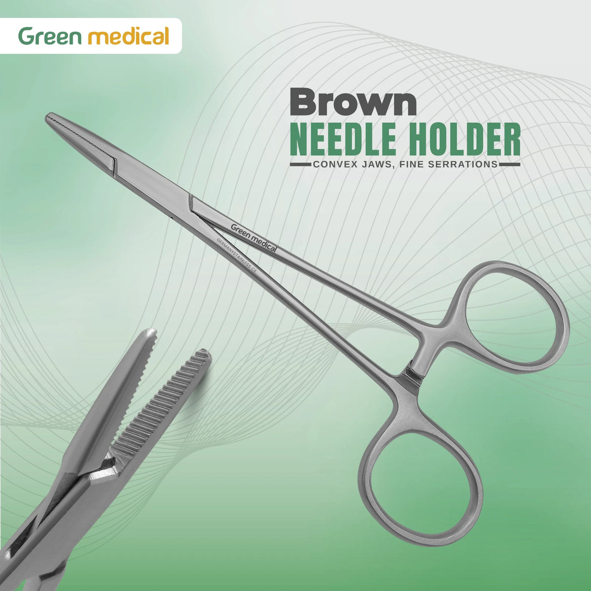 Brown Needle Holder 13cm Convex Jaws, Fine Serration StainlessSteel German Grade