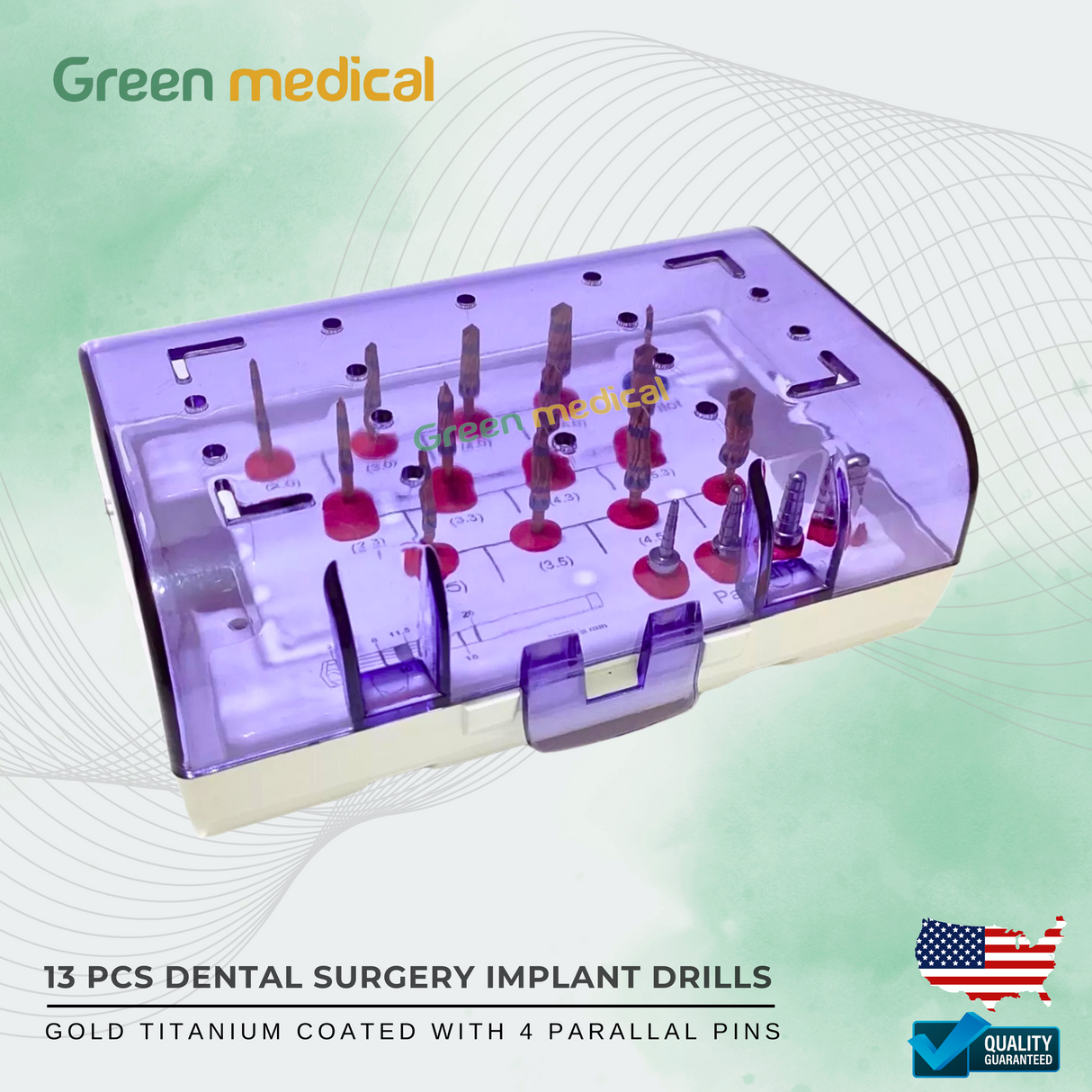 13 PCS Gold Titanium Dental Implant Drill Kit + 4 Parallel Pins – Precision Surgical Tools for Implants