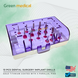13 PCS Gold Titanium Dental Implant Drill Kit + 4 Parallel Pins – Precision Surgical Tools for Implants