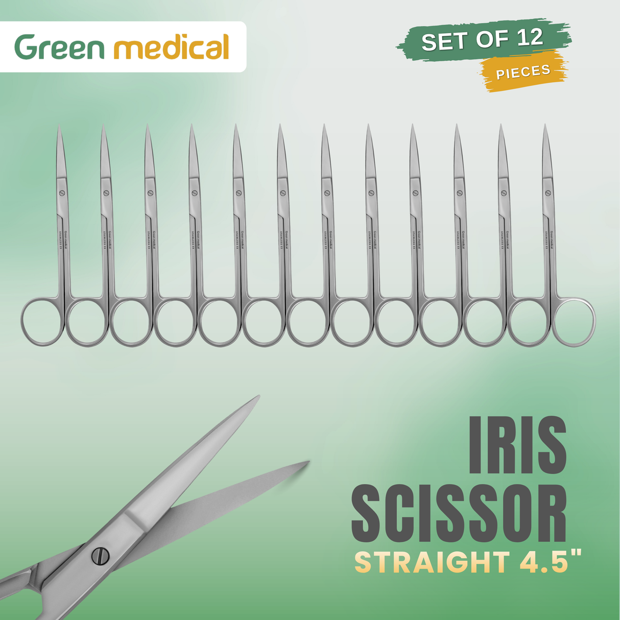 12 Pcs Iris Scissors 4.5" Straight – Precision Surgical & Dental Cutting Scissors – German Grade Stainless Steel Instruments