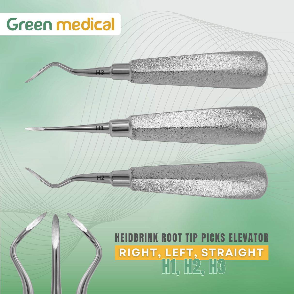 Dental Heidbrink Apex Root Tip Pick Elevators With Non-Slip Octagonal Handle
