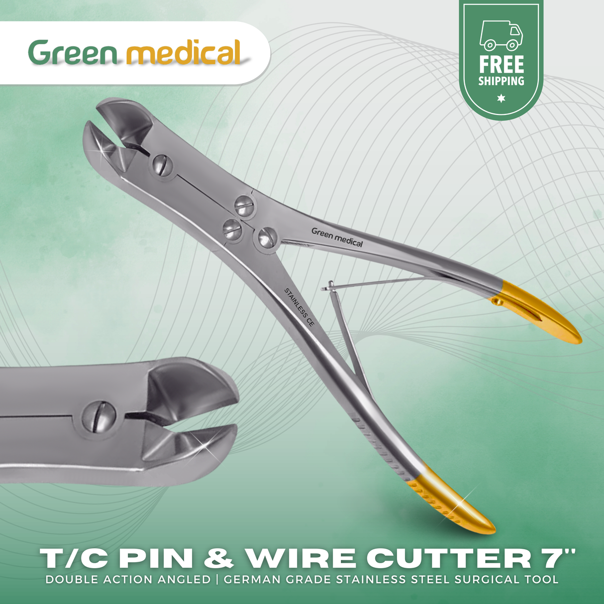 T/C Pin and Wire Cutter Double Action 7" Angled Stainless Steel German Grade