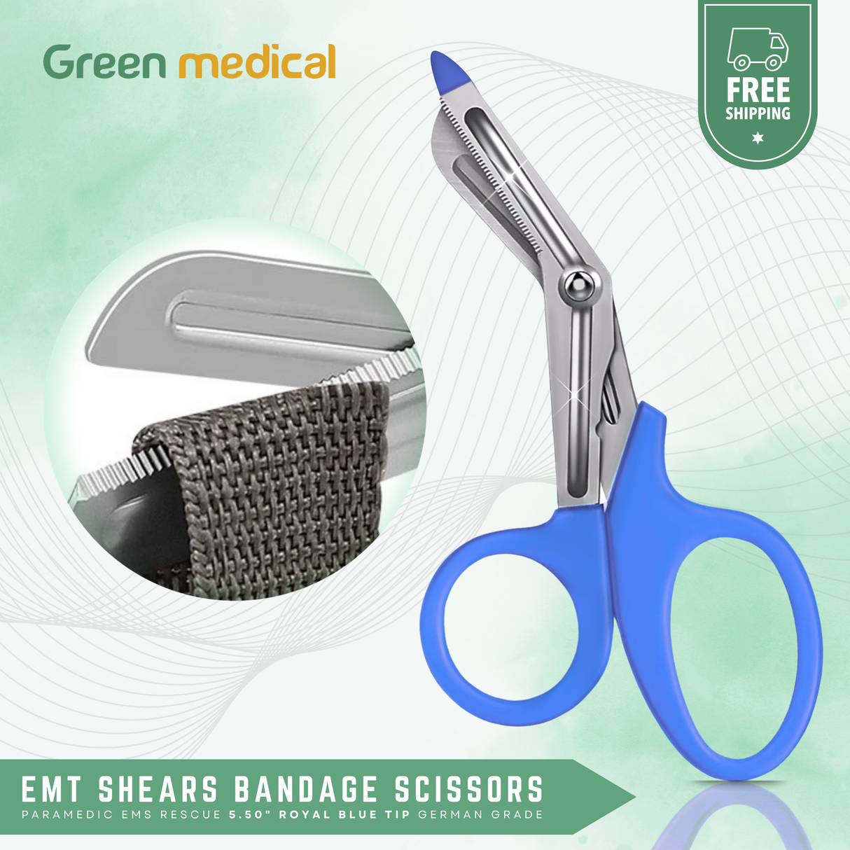 EMT Shears (Scissors) Bandage Paramedic EMS Rescue 5.50" ROYAL BLUE TIP German Grade