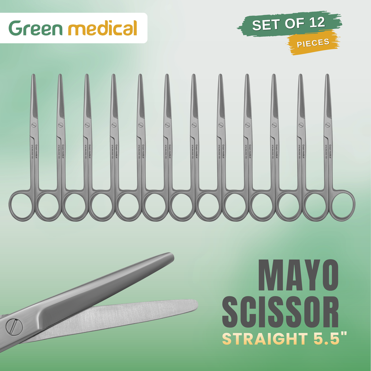 12 Pcs Mayo Scissors 5.5" Straight Surgical Instruments Stainless Steel German Grade Set