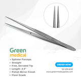 Splinter Forceps 4.5" Straight Fine Serrated Tip – Mirror Finish Surgical Tweezers