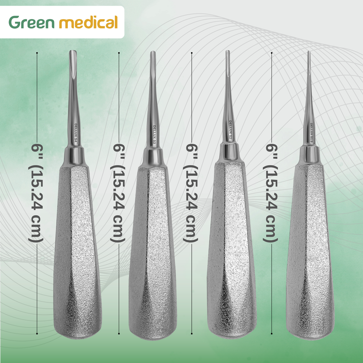 4 Pcs Dental Luxating Elevators Set – Straight Apical Root Tip Extracting Instruments with Non-Slip Handle