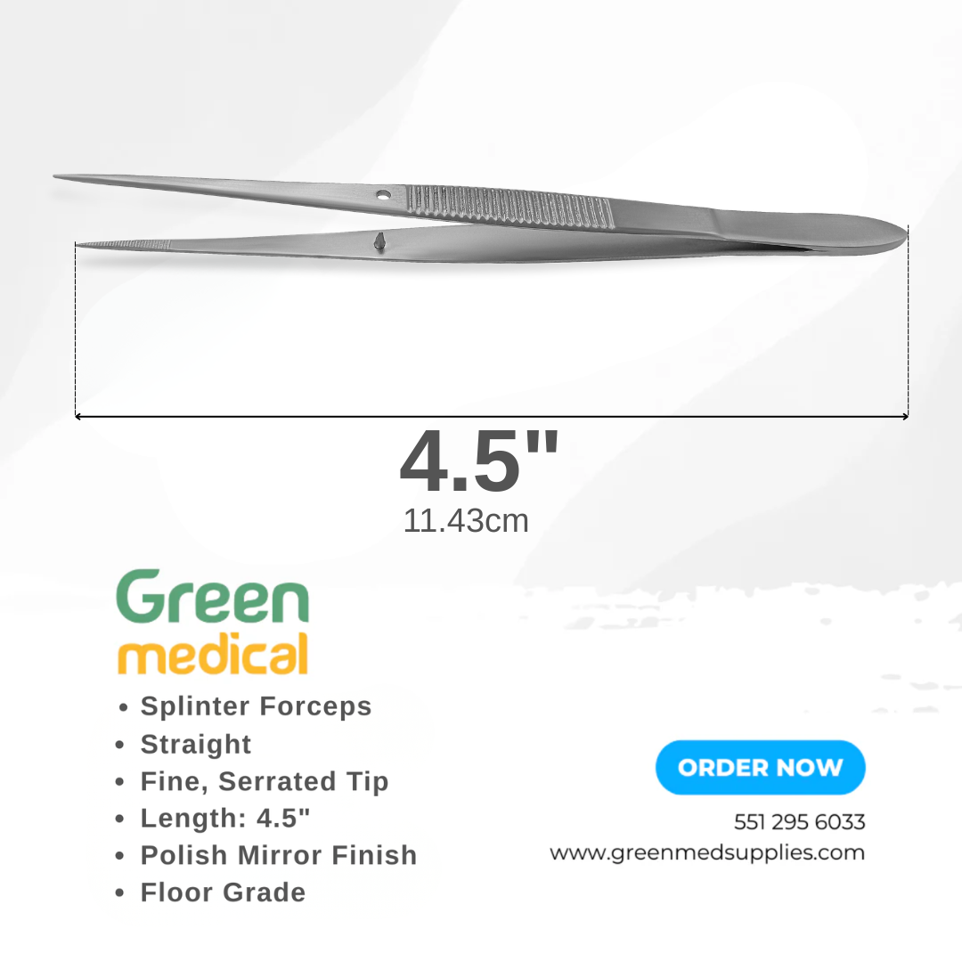 Splinter Forceps 4.5" Straight Fine Serrated Tip – Mirror Finish Surgical Tweezers