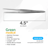 Splinter Forceps 4.5" Straight Fine Serrated Tip – Mirror Finish Surgical Tweezers