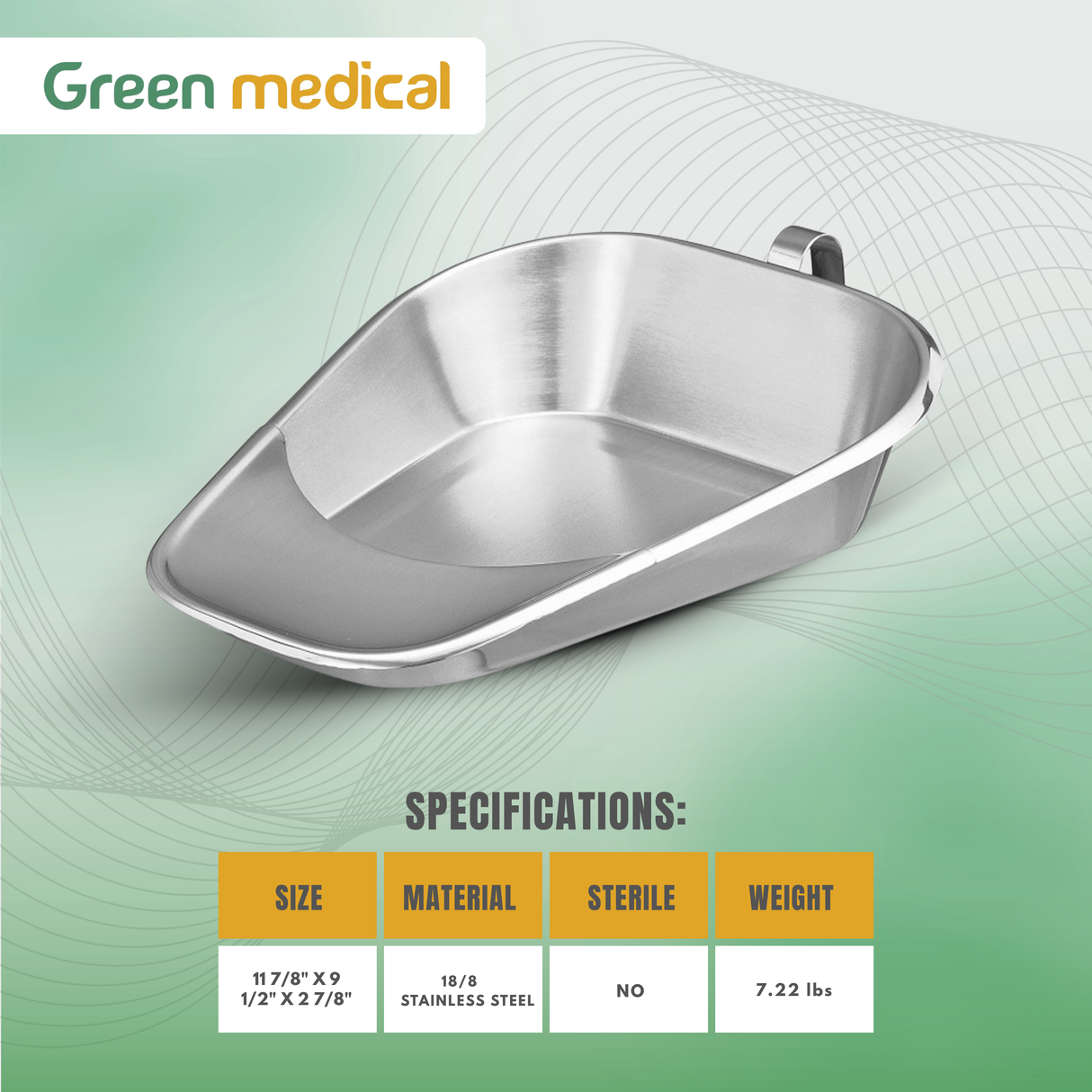 Stainless Steel Fractured Bed Pan – Hospital Grade Reusable Patient Care Pan (11-7/8" x 9-1/2" x 2-7/8")