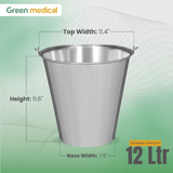 12 Litre Polished Stainless Steel Bucket for Farm, Home & Garage Use