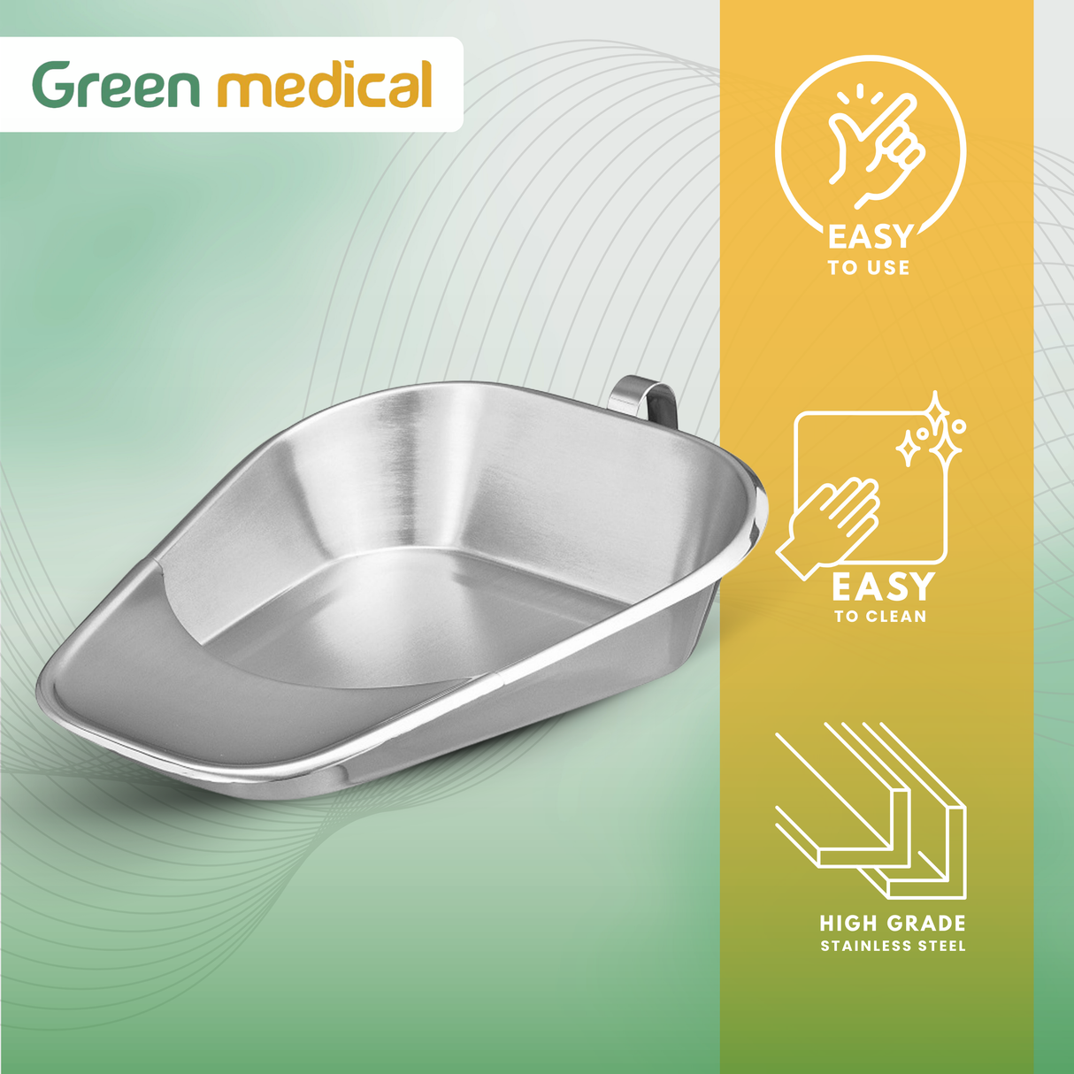 Stainless Steel Fractured Bed Pan – Hospital Grade Reusable Patient Care Pan (11-7/8" x 9-1/2" x 2-7/8")