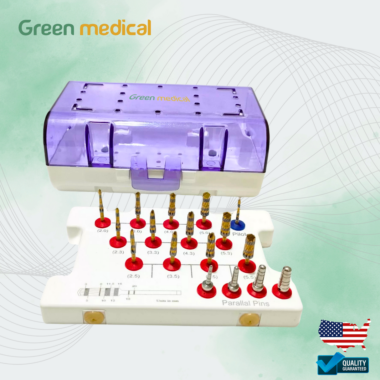 13 PCS Gold Titanium Dental Implant Drill Kit + 4 Parallel Pins – Precision Surgical Tools for Implants