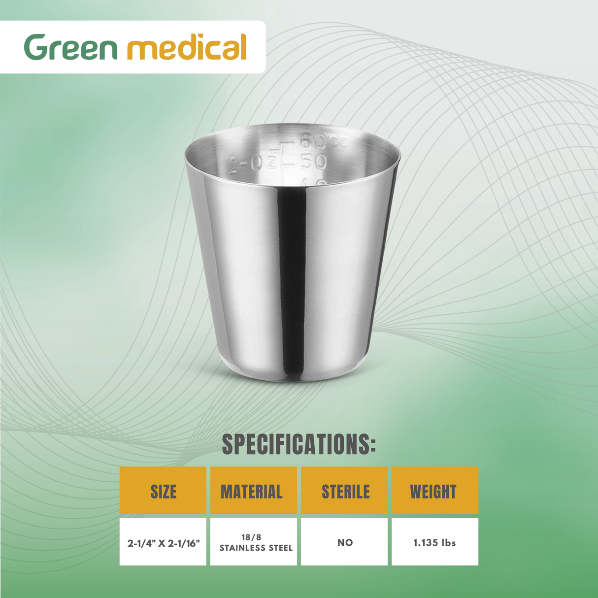 Stainless Steel Medicine Cup, 2 oz – Durable Reusable Medical & Dental Cup (2-1/4" x 2-1/16")