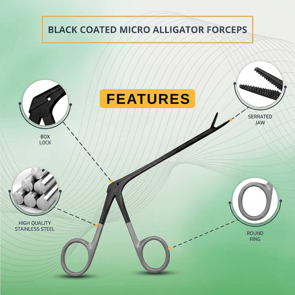 Black Coated Alligator Micro Tip Forceps 3.5" Serrated Jaws German Grade