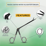 Black Coated Alligator Micro Tip Forceps 3.5" Serrated Jaws German Grade