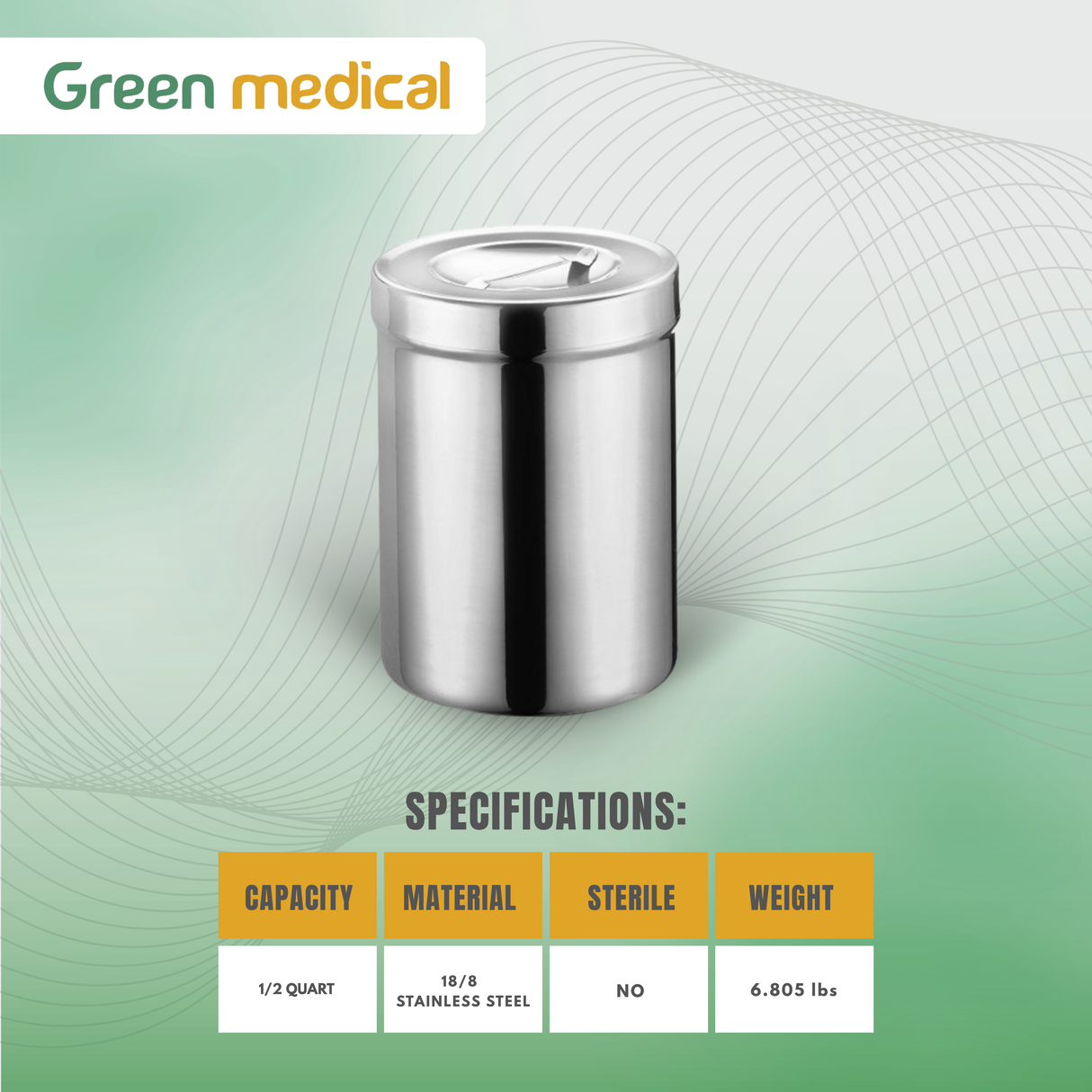 Stainless Steel Dressing Jar – 1/2 Quart Reusable Medical Storage Container
