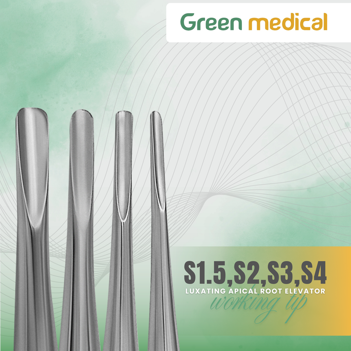 4 Pcs Dental Luxating Elevators Set – Straight Apical Root Tip Extracting Instruments with Non-Slip Handle