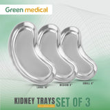 3 Pcs Stainless Steel Kidney Trays Bowl Dishes Small, Medium, Large German Grade
