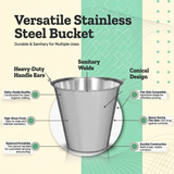 12 Litre Polished Stainless Steel Bucket for Farm, Home & Garage Use