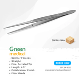 Splinter Forceps 4.5" Straight Fine Serrated Tip – Mirror Finish Surgical Tweezers