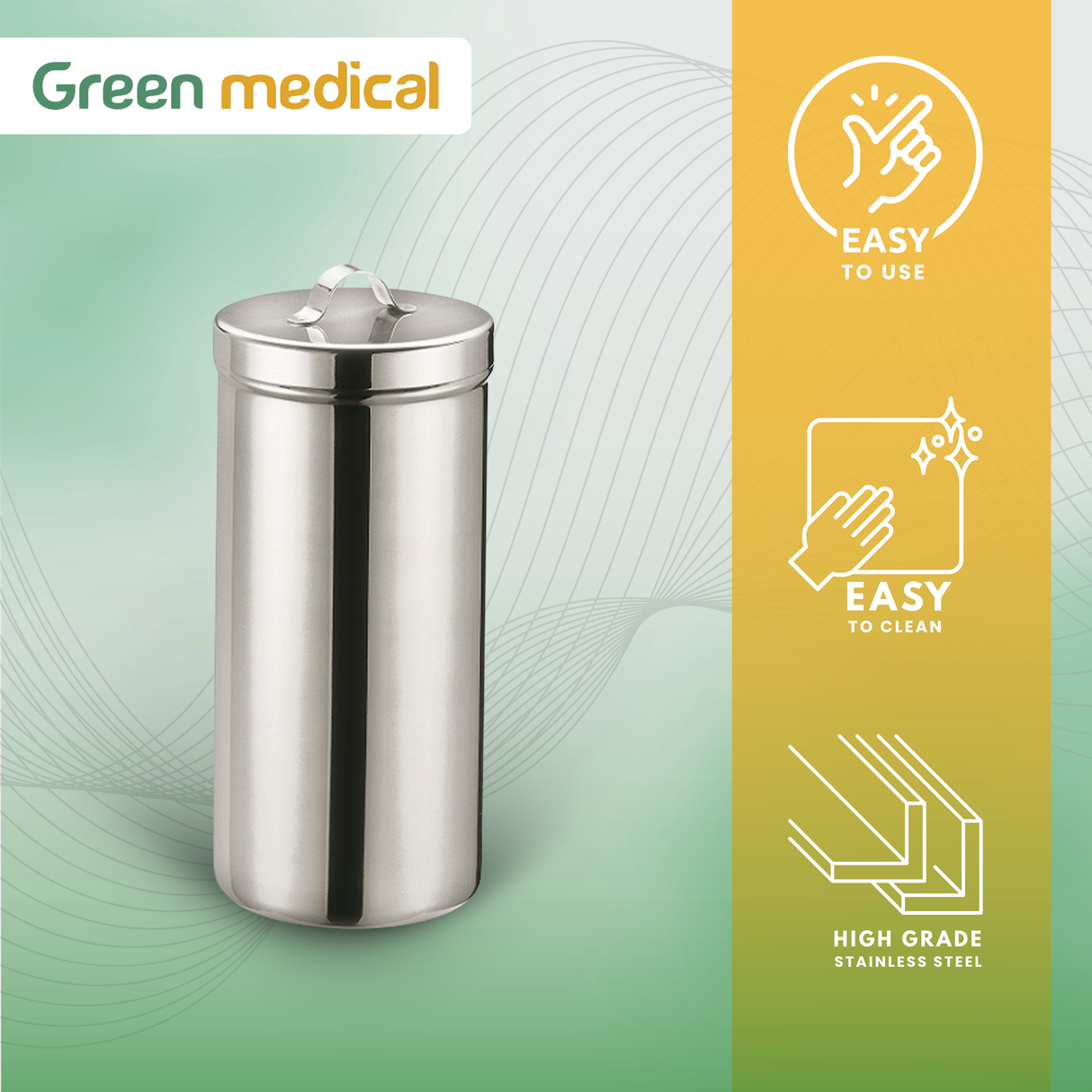 Applicator Jar Hospital Grade Stainless Steelware – 28 oz (3-1/8" x 6-1/2") Medical Dressing Container