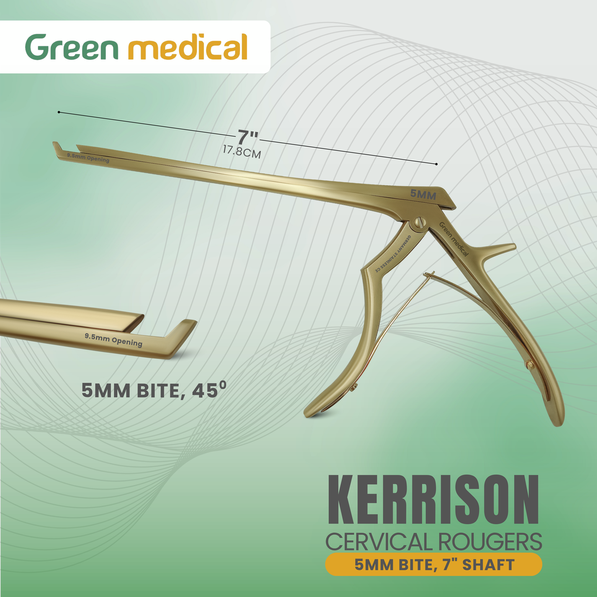 5 KERRISON Rongeurs 7" 1, 2, 3, 4, 5mm up 45 Gold Handle Orthopedic German Grade