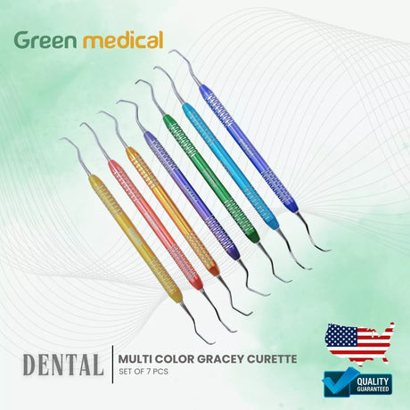 GRACEY CURETTE MULTICOLOR SCALER 7PC HIGH QUALITY PERIODONTAL DENTAL INSTRUMENTS