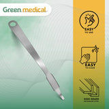 Metal tool with Green Medical branding on a green and yellow gradient background