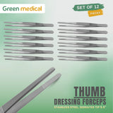 12 Pcs Thumb Dressing Forceps 5.5" Serrated Surgical Veterinary Instruments Stainless Steel German Grade